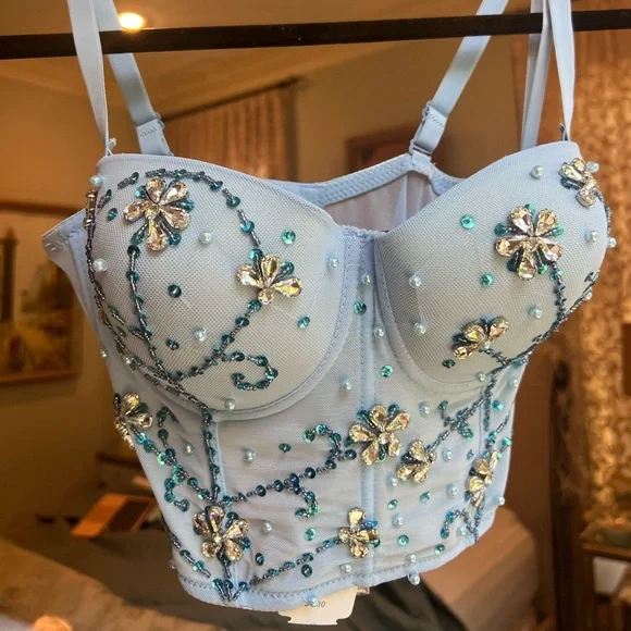 Feelin' Flawless Embellished Bustier | Blue rhinestone bustier top - Picture 6 of 12